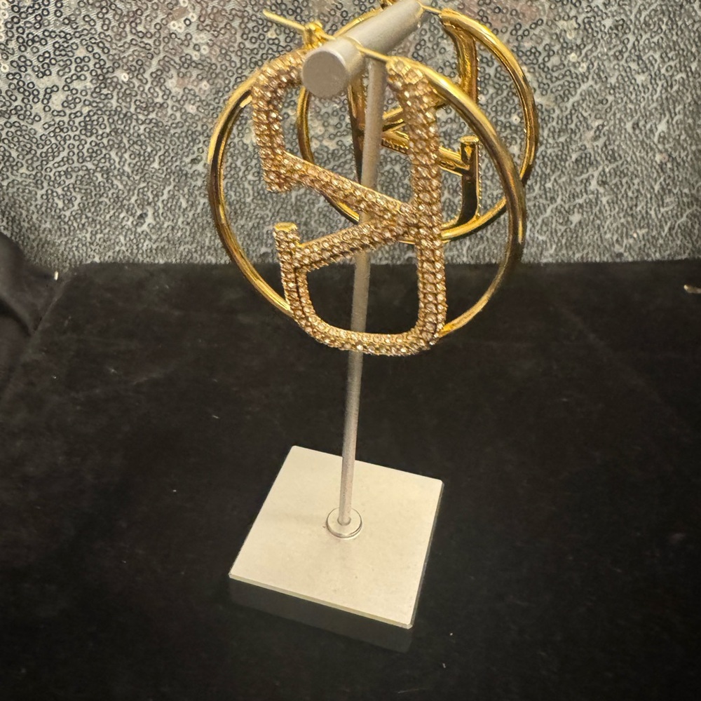 Valentino Gold and Silver Crystal Hoop Earrings - Picture 2 of 4